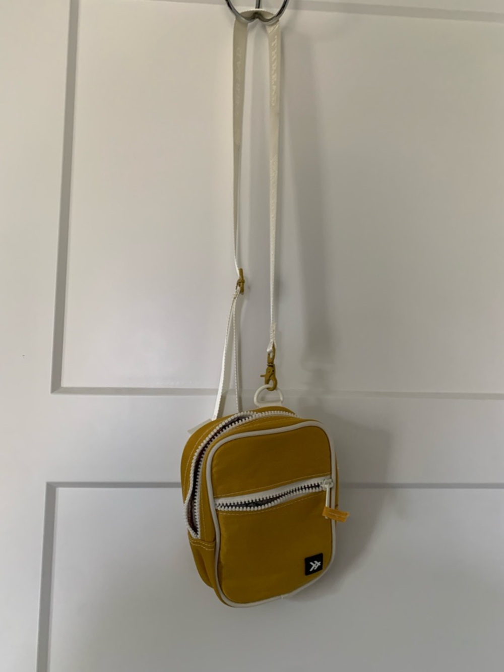 Compact Yellow Thread Wallet Crossbody Bag with White Trim